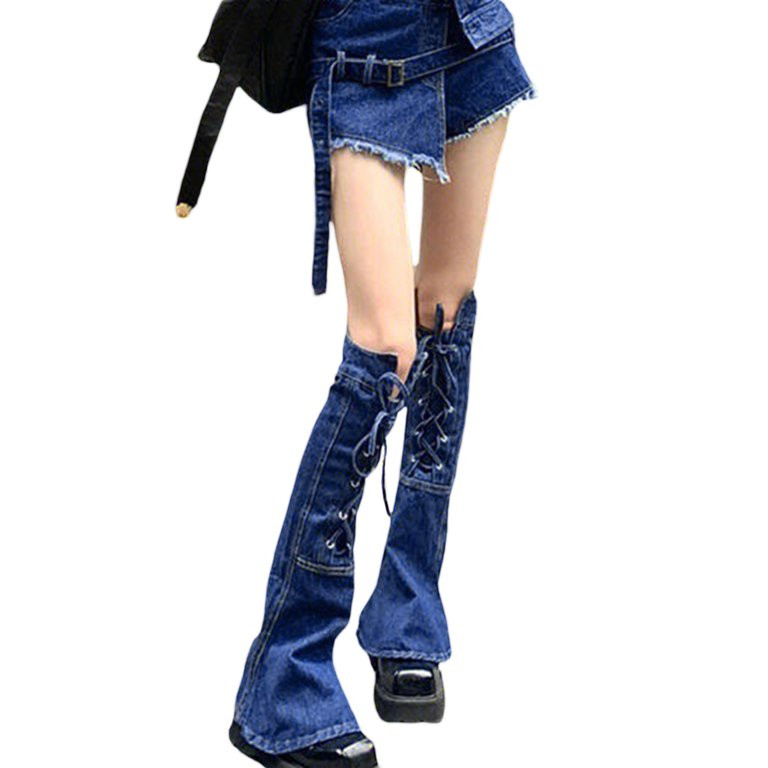 CenturyX Vintage Women's Denim Leg Warmers, Stylish Tie-up Knee-high Leg Warmers Socks | Walmart (US)