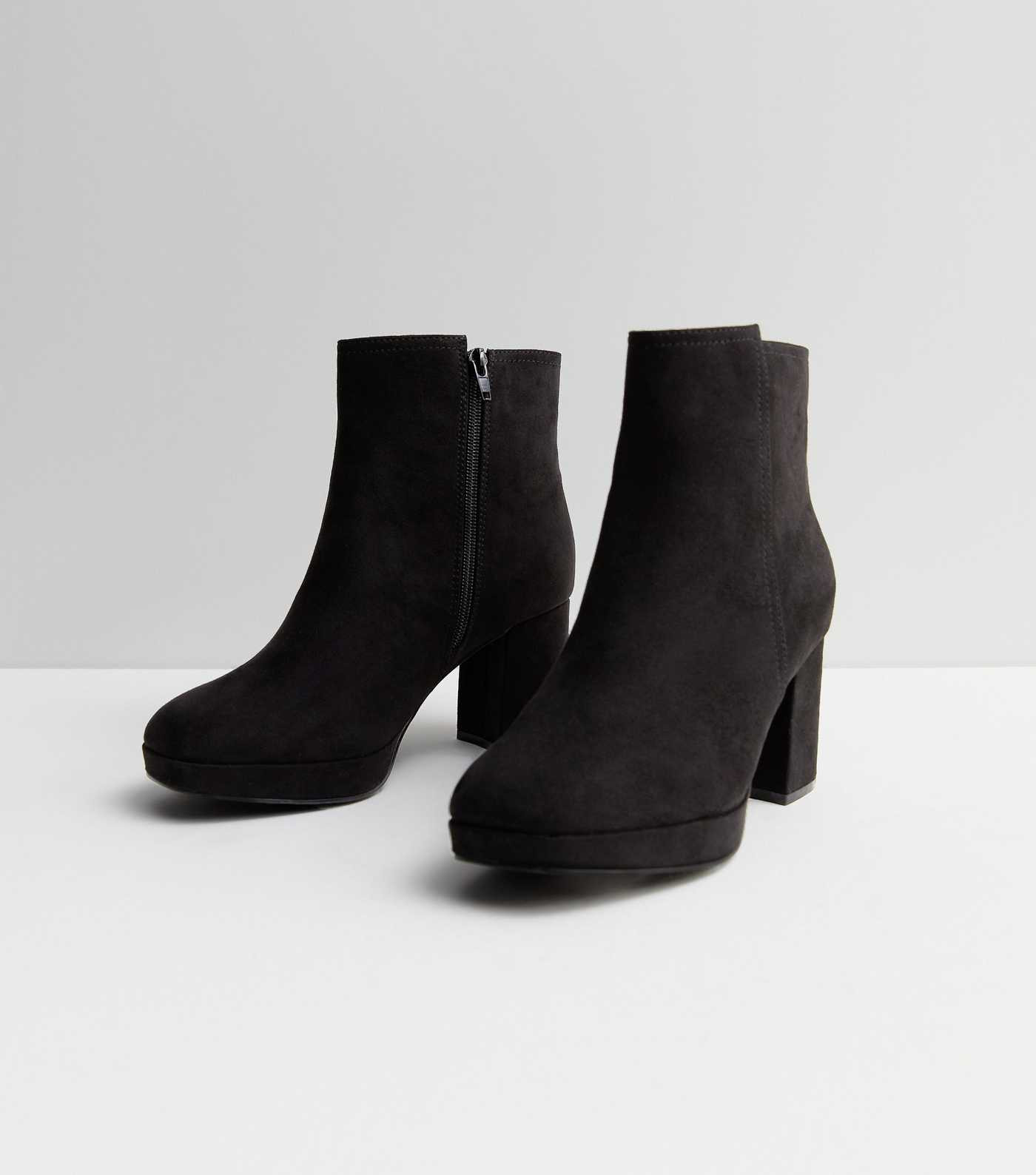 Wide Fit Black Suedette Block Heel Ankle Boots | New Look | New Look (UK)