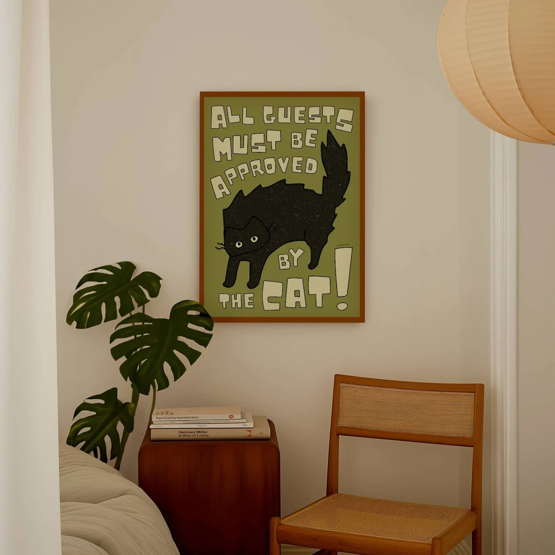 All Guests Must Be Approved by the Cat, Black Cat Print, Funny Cat Poster, Cat Lover Gift, Cute K... | Etsy (US)