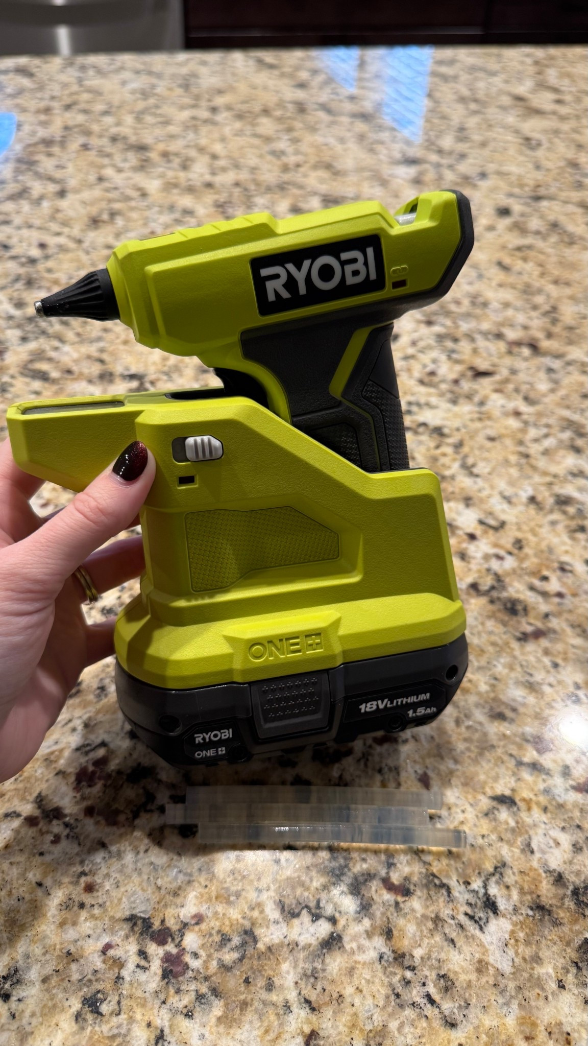 Cordless Ryobi glue gun! It’s been perfect for all of our crafts! 