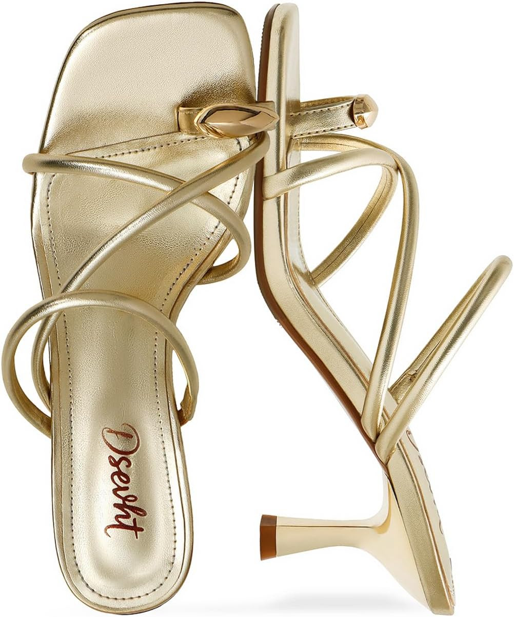 Strappy Kitten Heel Sandals Toe Ring Flip Flop Stiletto Low Short Thong Heels Slip On Square Open Toe Summer Dress Shoes for Women | Amazon (US)
