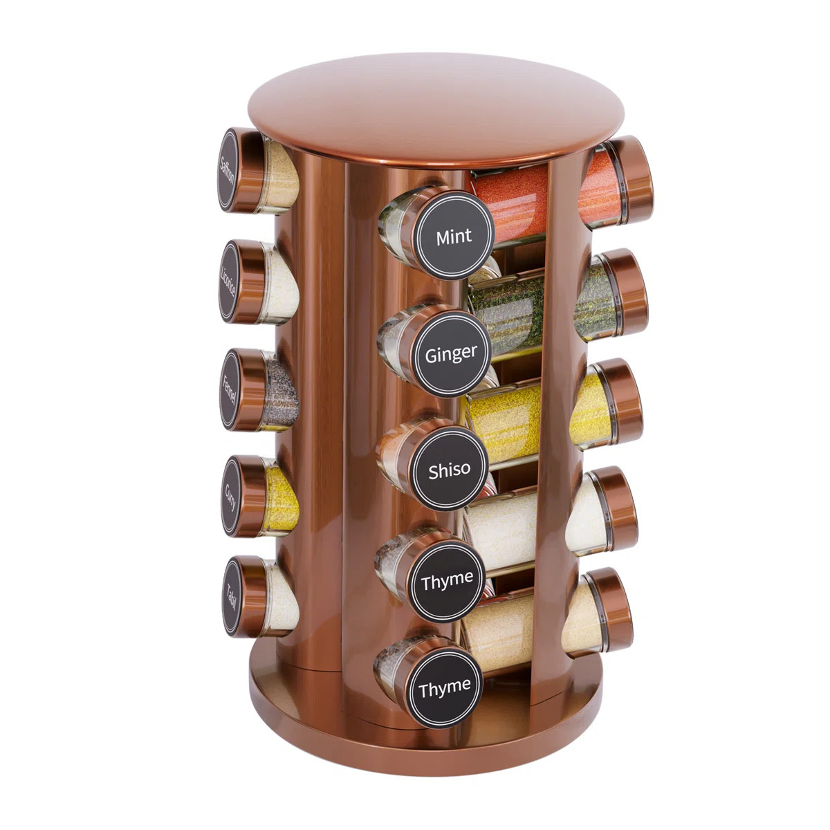 Revolving Spice Rack with 20 Jars and 386 Labels, Countertop and Cabinet Spice Tower Organizer | Wayfair North America