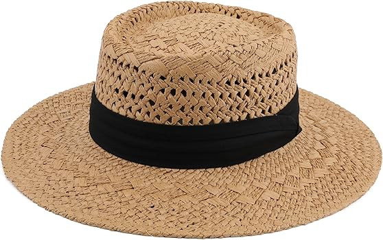 Pro Celia Straw Women Fedora Sun Beach Wide Brim Hat | Amazon (US)