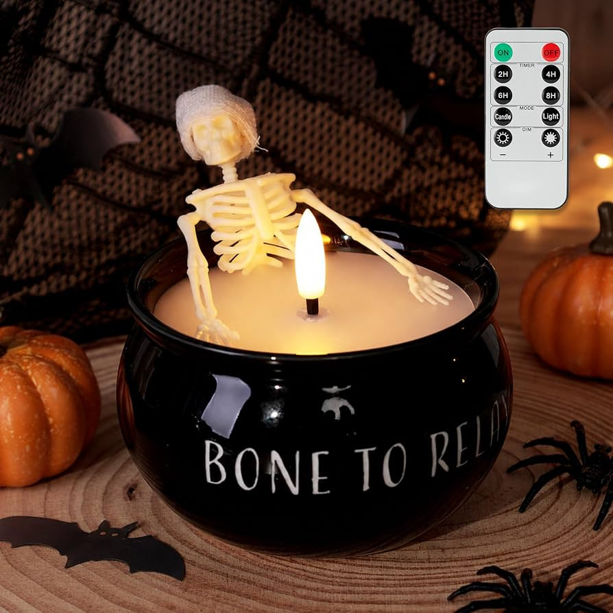 Skeleton Halloween decor with warm LED candle glow, remote control. Perfect for spooky season hom... | Amazon (US)