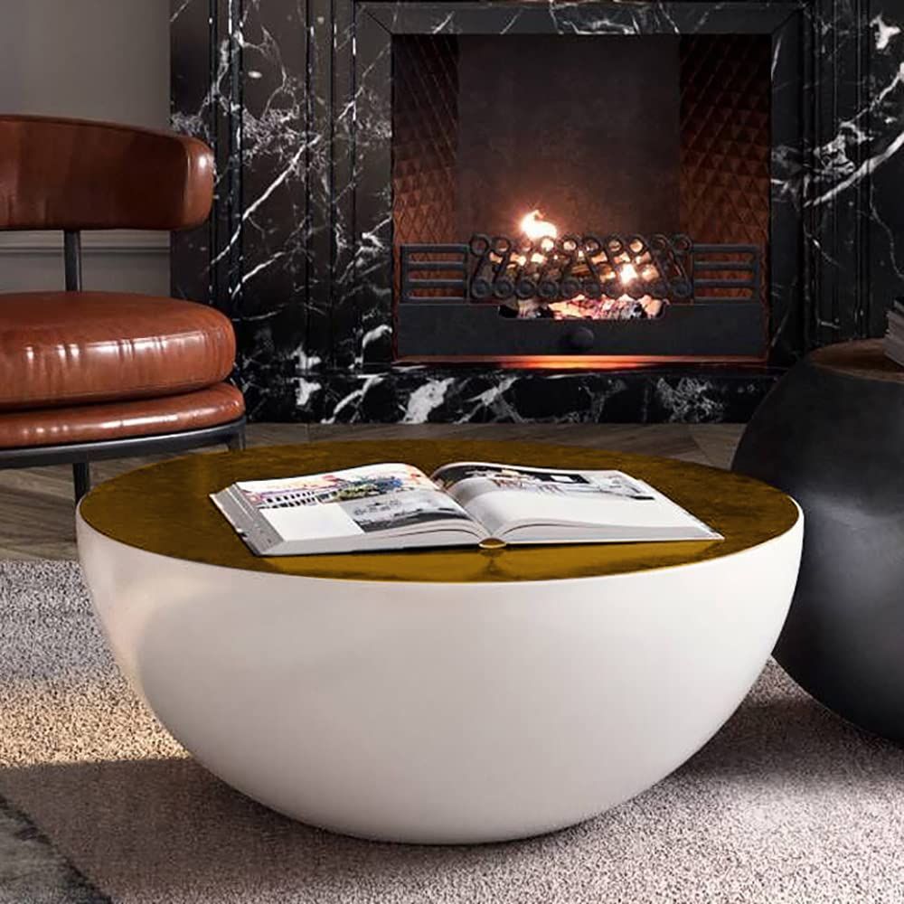 Homary Modern Round Drum White/Black Coffee Table Hollow Interior Storage with Brown Top 1 Piece (Wh | Amazon (US)