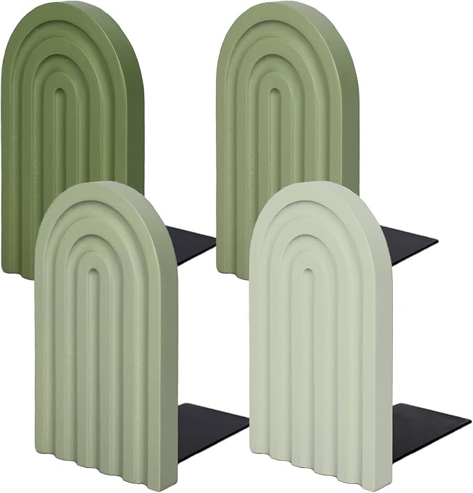 Whaline 4 Pcs Boho Wooden Arch Bookends, Sage Green Rainbow, 4 Colors | Non-Skid Book Stoppers, S... | Amazon (US)