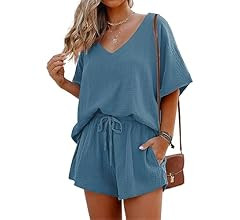 Women's 2 Piece Outfits Tshirt Pajama Set Oversized Short Sleeve Tracksuit Beach Cover Up Shorts ... | Amazon (US)