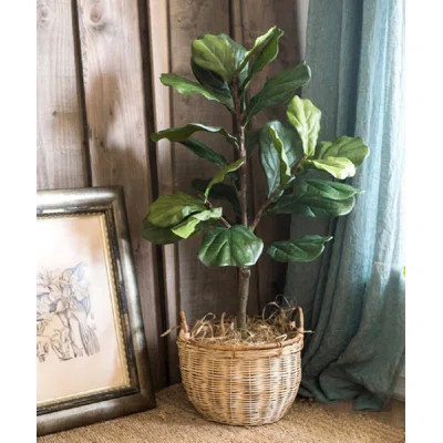 Artificial Fiddle Leaf Fig Tree in Pot Highland Dunes Size: 86.6" H x 39.4" W x 7.1" D | Wayfair North America