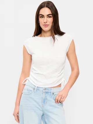 Cap-Sleeve Shirred Side Top | Old Navy (US)