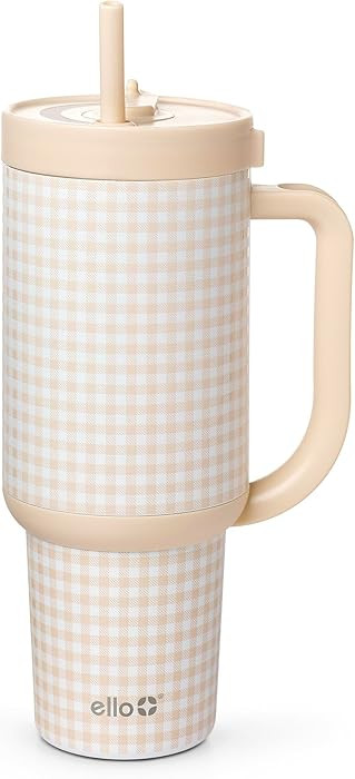 Ello Oasis 40oz Stainless Steel Water Bottle - Beige Gingham | Amazon (US)