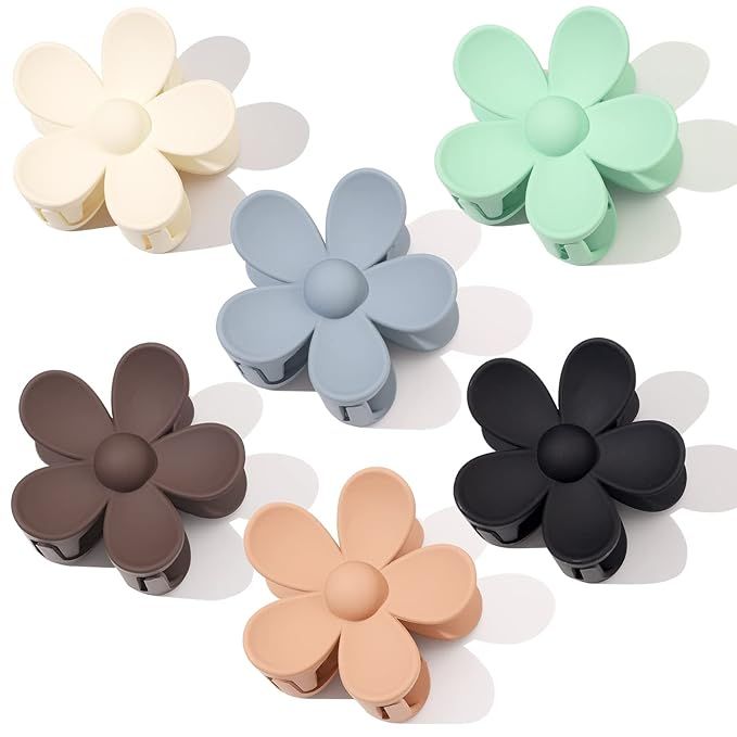 6 PCS flower clips, 3 Inch Large Matte flower claw clip for Women Thin Thick Curly Hair, Non Slip... | Amazon (US)