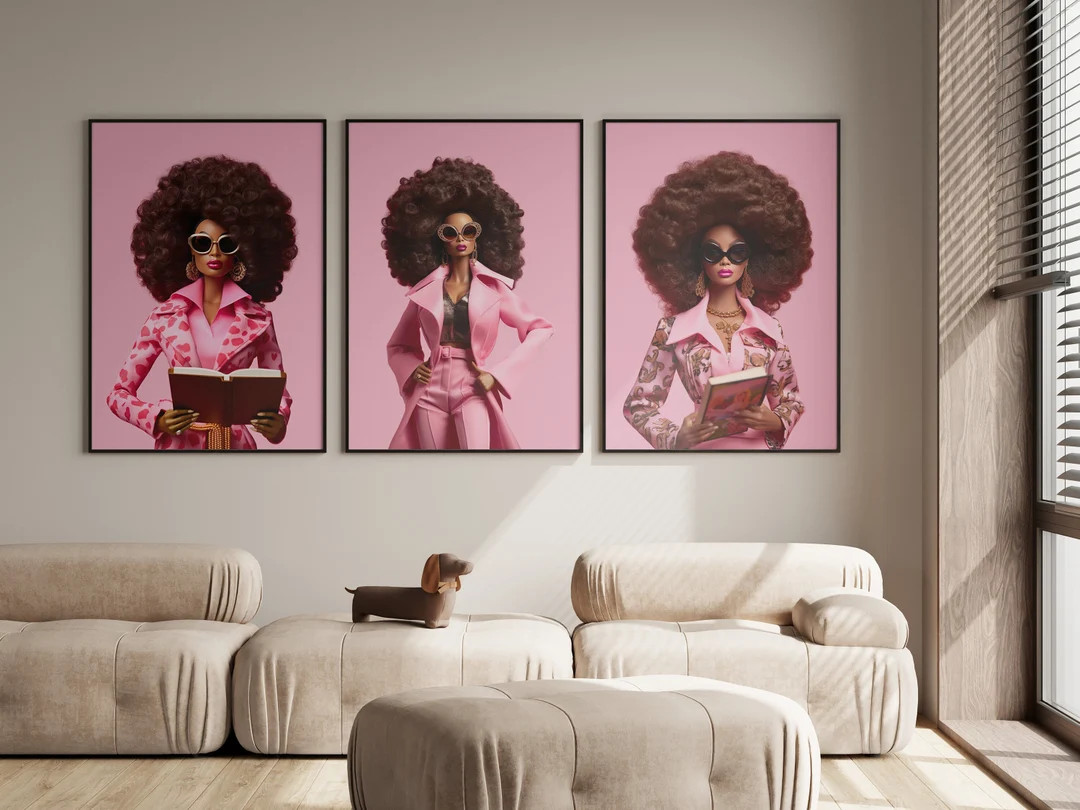 Black Retro Doll Print, Vintage Afro Doll Poster, Black Barb Poster, Preppy Room Decor, Hot Pink ... | Etsy (US)