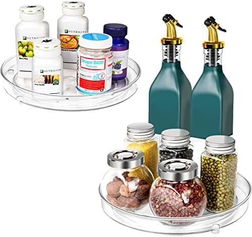Puricon 2 Pack Lazy Susan Clear Organizer for Cabinet Pantry Storage, Rotating Tray for Fridge Ba... | Amazon (US)