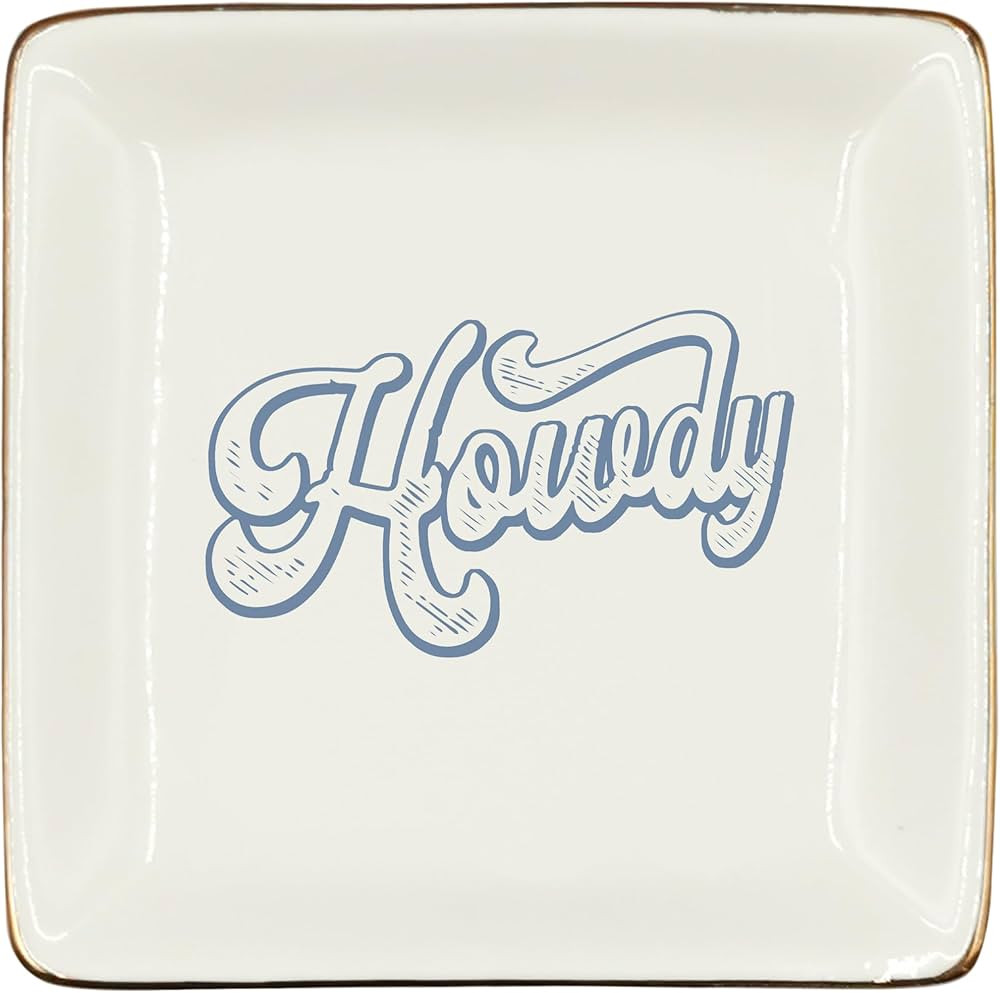 Coastal Howdy Cowgirl Western Ceramic Jewelry Tray Dish, Pink Cowgirls Jewelry Plate Dish, Blue H... | Amazon (US)