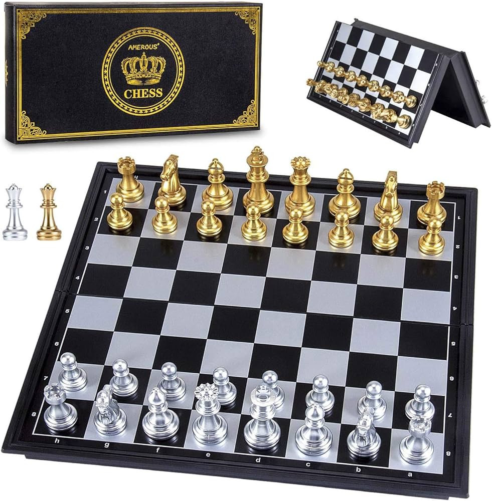 AMEROUS 10'' Magetic Travel Chess Set, Plastic Portable Folding Chess Board Game with Gold and Si... | Amazon (US)