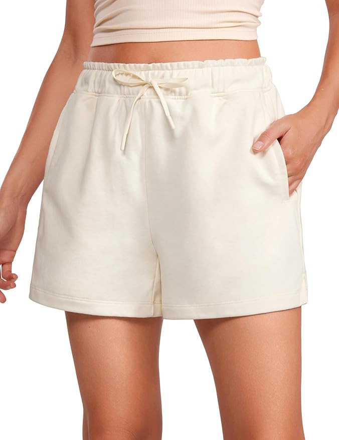 CRZ YOGA Comfy Cotton Sweat Shorts for Women Casual Summer Drawstring for Gym Lounge Workout Jers... | Amazon (US)