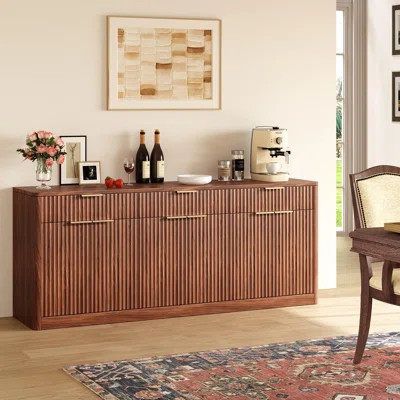 67"Fluted Sideboard Buffet Cabinet With 3 Drawers For Kitchen, Living Room And Entryway | Wayfair North America