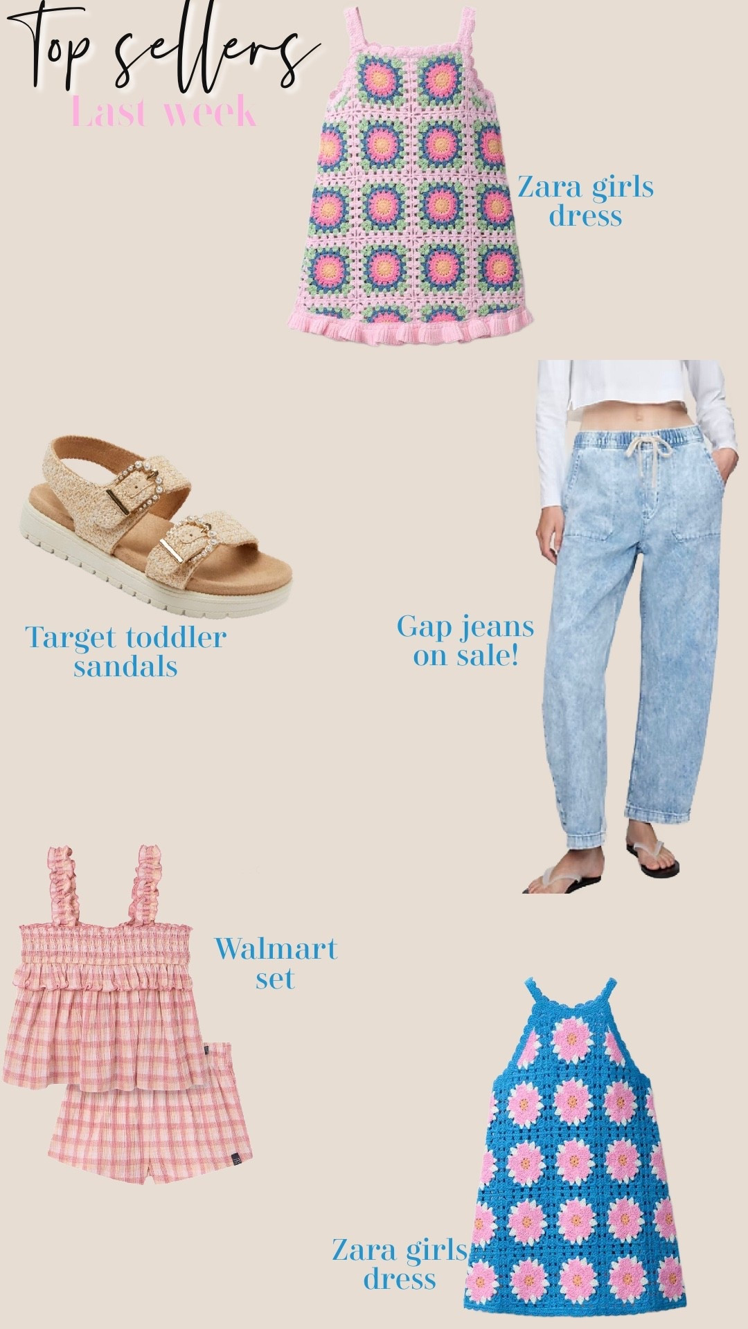 Top sellers last week
Zara toddler girl dresses 
Target girls sandals
Walmart matching set
Gap jeans on sale!



#LTKmomlife #LTKootd #LTKSaleAlert