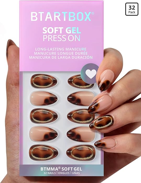 BTArtbox Press On Nails Almond - Amber Hoops, Tortoise Shell Short French Tip Press On Nails with... | Amazon (US)