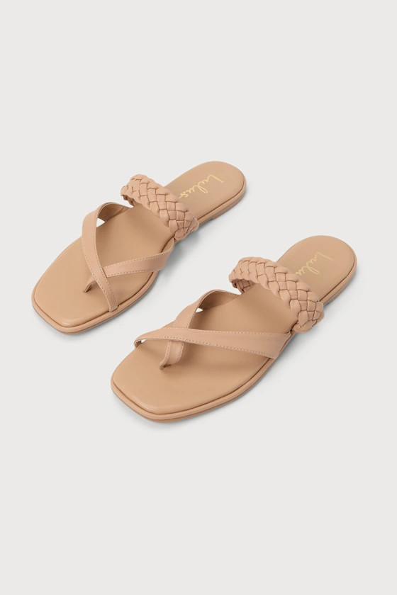 Garlyn Light Nude Woven Flat Slide Sandals | Lulus
