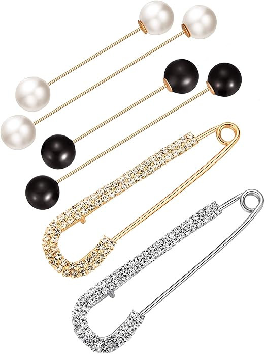 6 Pieces Women Brooch Pins Sweater Shawl Cardigan Collar Clips Retro Pearl Crystal Dress Shirt Cl... | Amazon (US)