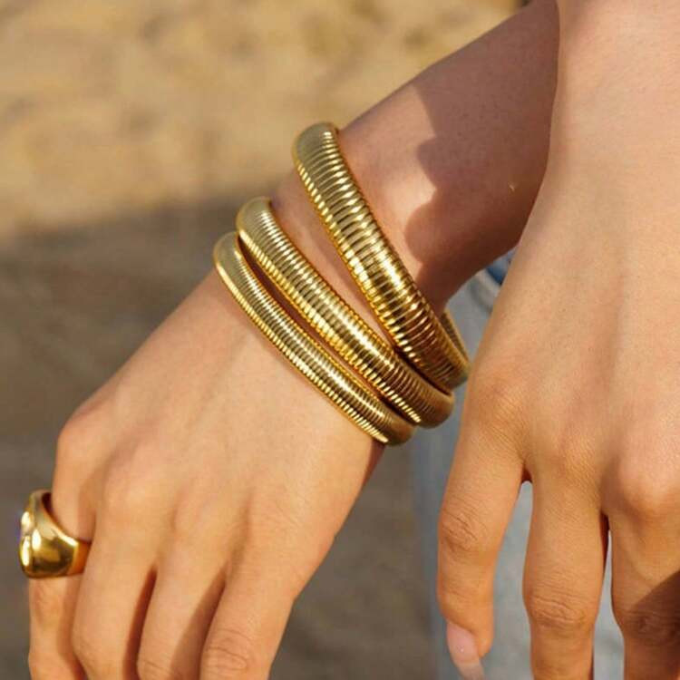 1-2-3 Pieces Gold/Silver Bracelet Set, Thick Stretchy Bangle & Flexible Wide Cuff Bracelets, Great Gift For Family, Friends, Mother's Day, Teachers | SHEIN