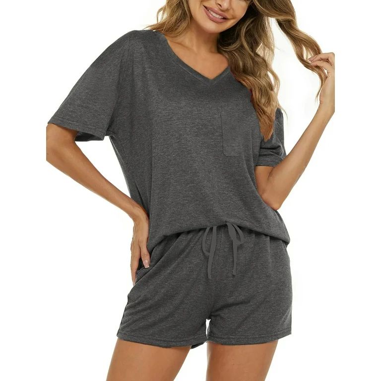 Fantaslook Womens Pajamas V Neck Short Sleeve Top and Shorts Outfits Casual Loungewear with Pocke... | Walmart (US)