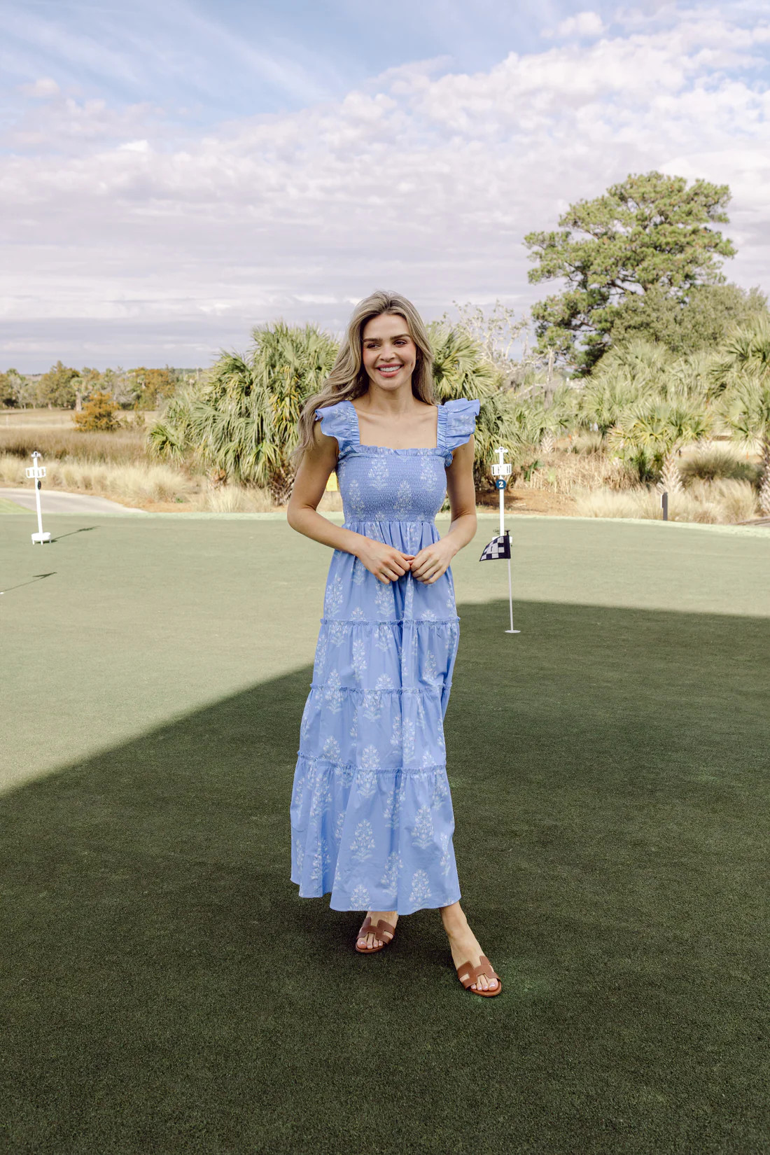 Blue Floral Flutter Strap Maxi Dress | Sail to Sable
