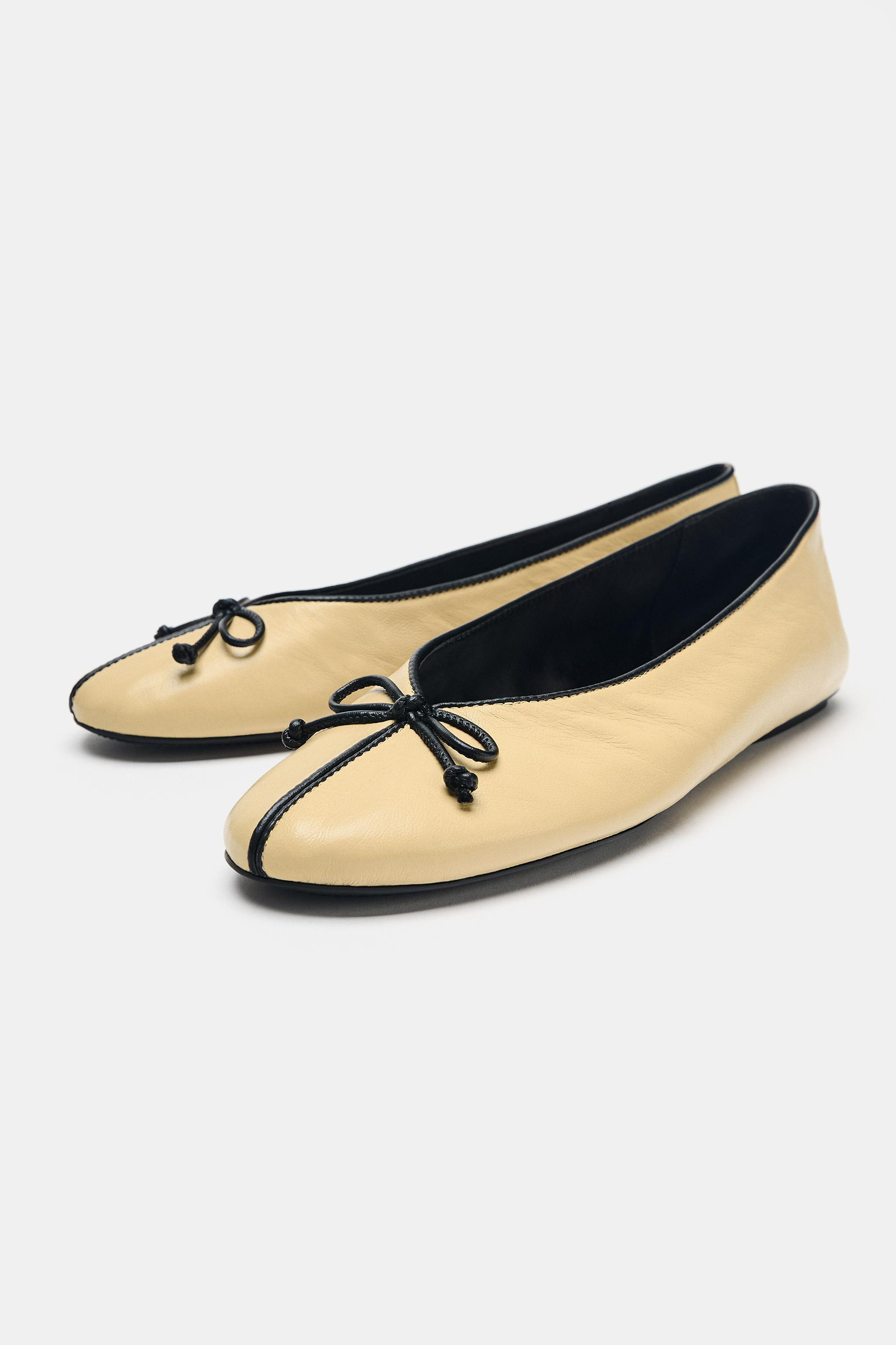 LEATHER BOW BALLET FLATS | Zara US