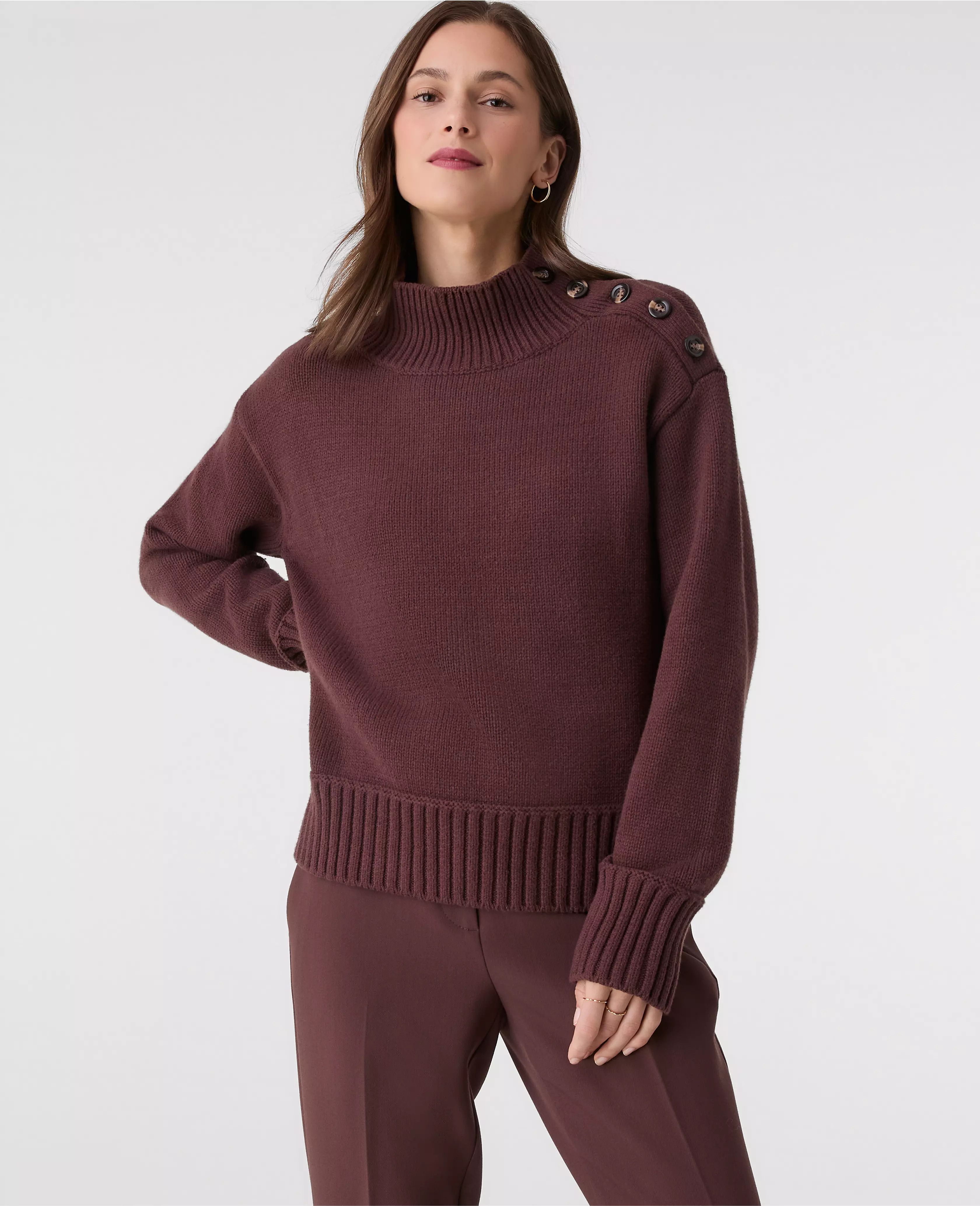 Button Mock Neck Sweater | Ann Taylor