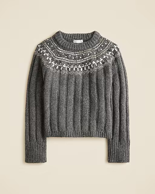 Embellished Fair Isle sweater in wool blend | J. Crew US