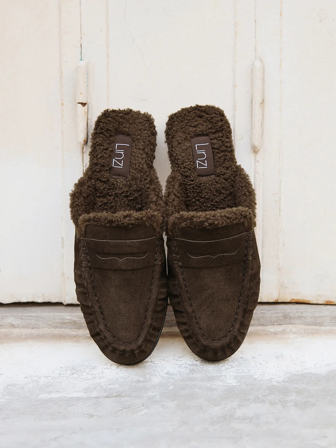 Introduction Brown Suede Leather Mules With Fur | Linzi Shoes