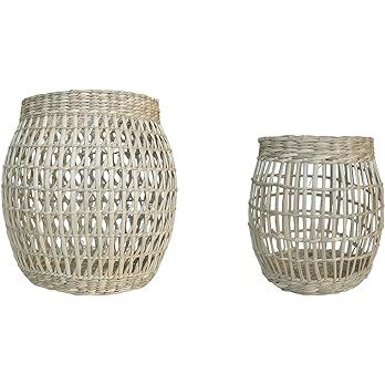 Set 2 Woven Seagrass Lanterns, Boho Wicker Lantern with Round Shape, Decorative Seagrass Candle H... | Amazon (US)