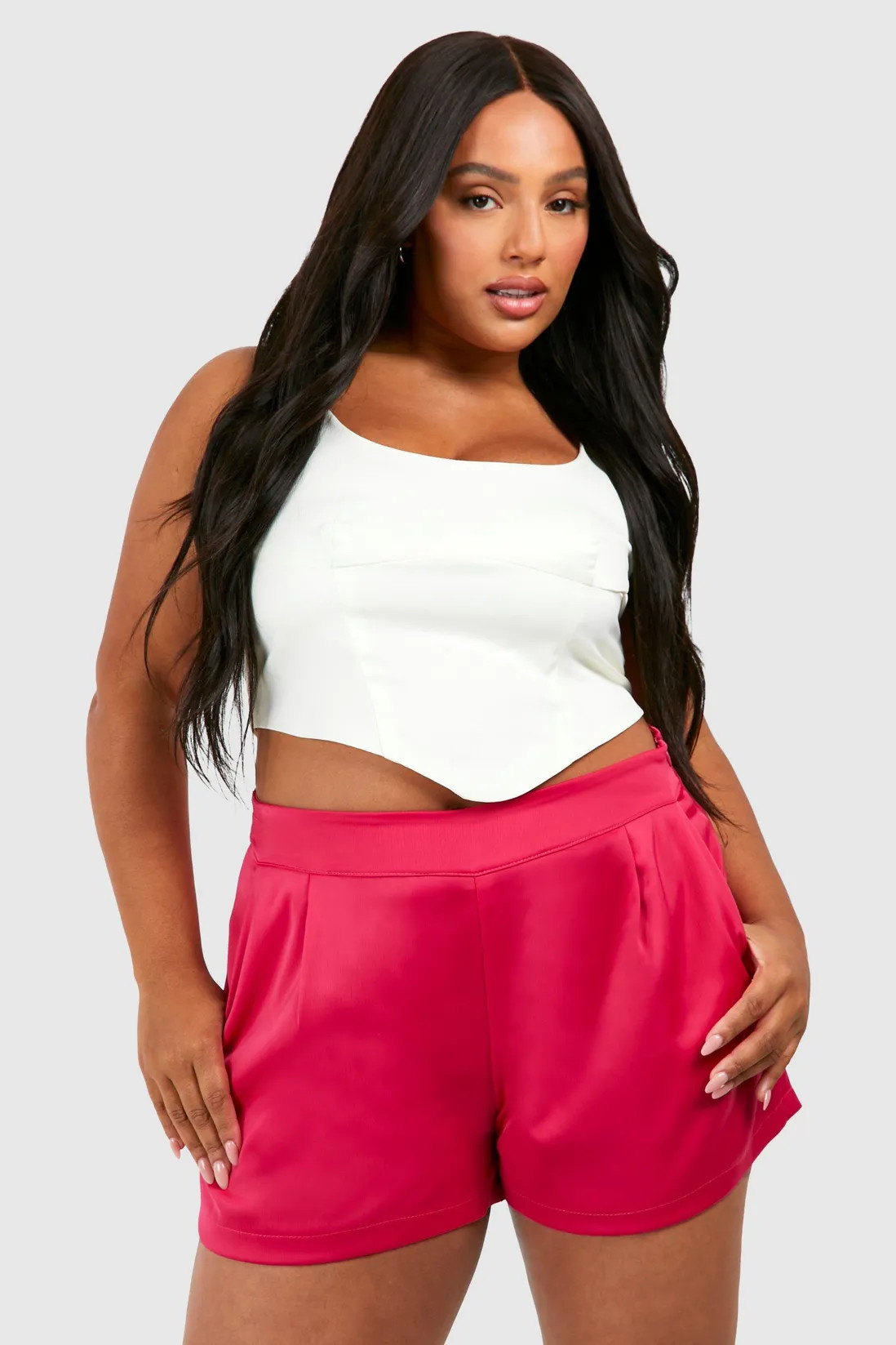Plus Satin Tailored Short | boohoo (US & Canada)