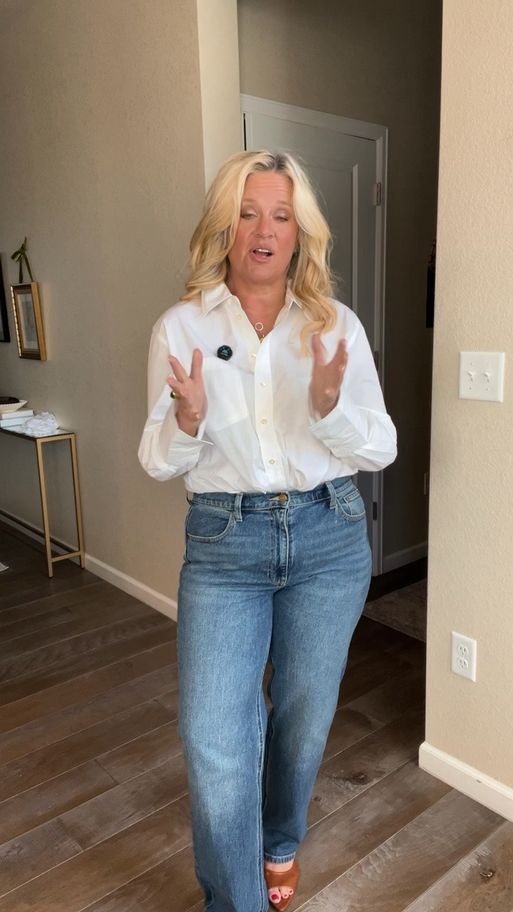 ✨Tap the bell, save and ❤️ start here over 40 fashion, midlife style, midsize fashion and luxury looks for less.  

⬇️Sizing information:
Jeans 12 tts 
Blouse large need medium (size down if in between sizes.) 

This entire outfit is from Walmart but the fit looks so much more expensive. 🙌

The rigid $20 jeans create STRUCTURE and SKIM over the belly instead of stretching around every curve. The straight leg gives us one clean, balanced line and honestly reminds me so much of my $225 AYR jeans.

Then the 100% cotton button-down adds polish without feeling stiff or boxy. The back pleat gives us room through the middle, while the curved hem skims instead of cutting straight across the belly.

That’s Outfit Physics™: the clothes do the work.

👑 Helping you look good, feel good.-Lindsey Denver   Check back daily for belly-friendly style, confidence, and Outfit Physics™.

#LTKOver40 #LTKMidsize #LTKPlusSize

Comment SHOP below to receive a DM with the link to this post on my LTK ⬇ https://liketk.it/6mScc