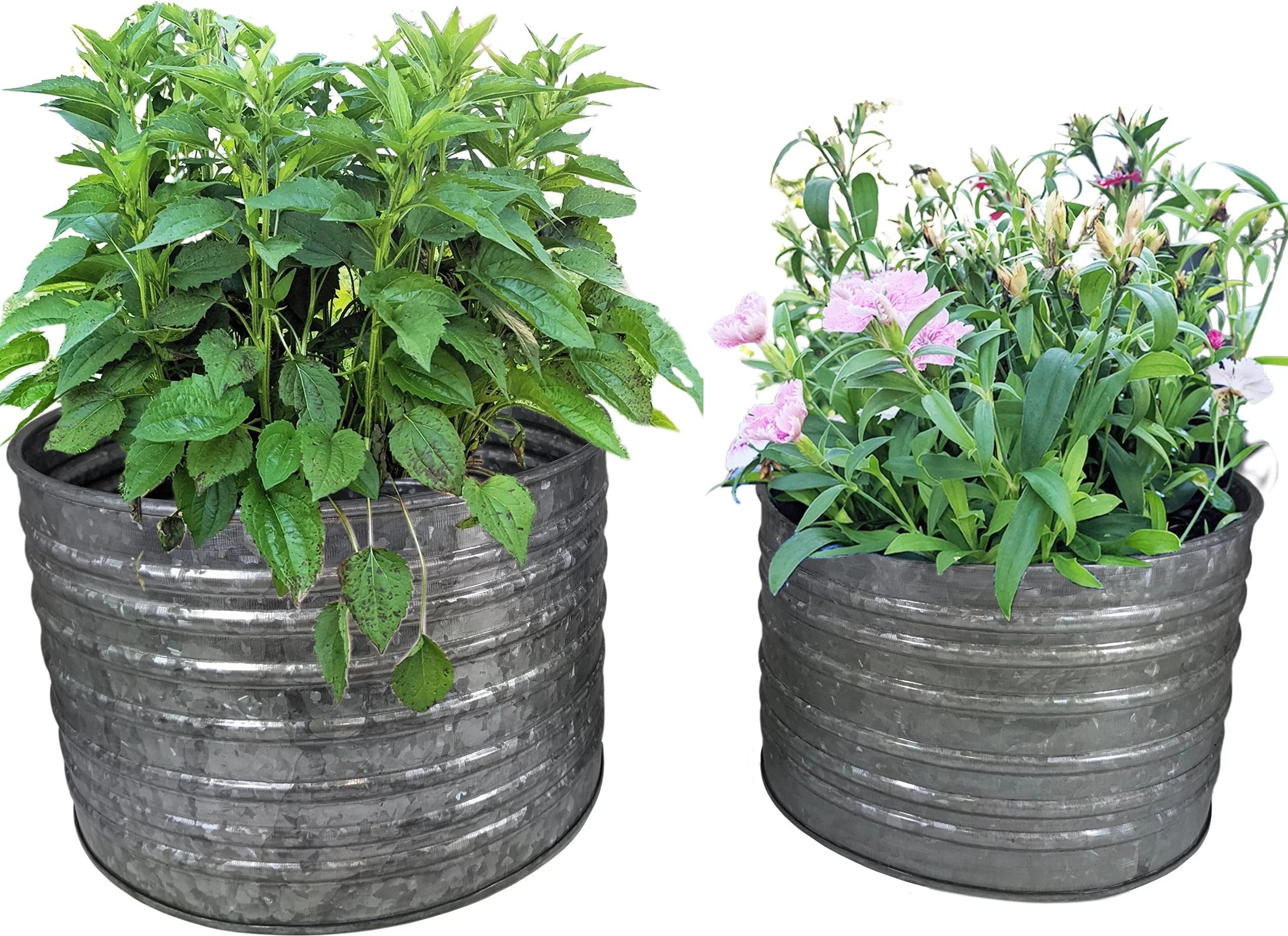 Galvanized Metal Flower Pots - Set of 2 | Walmart (US)
