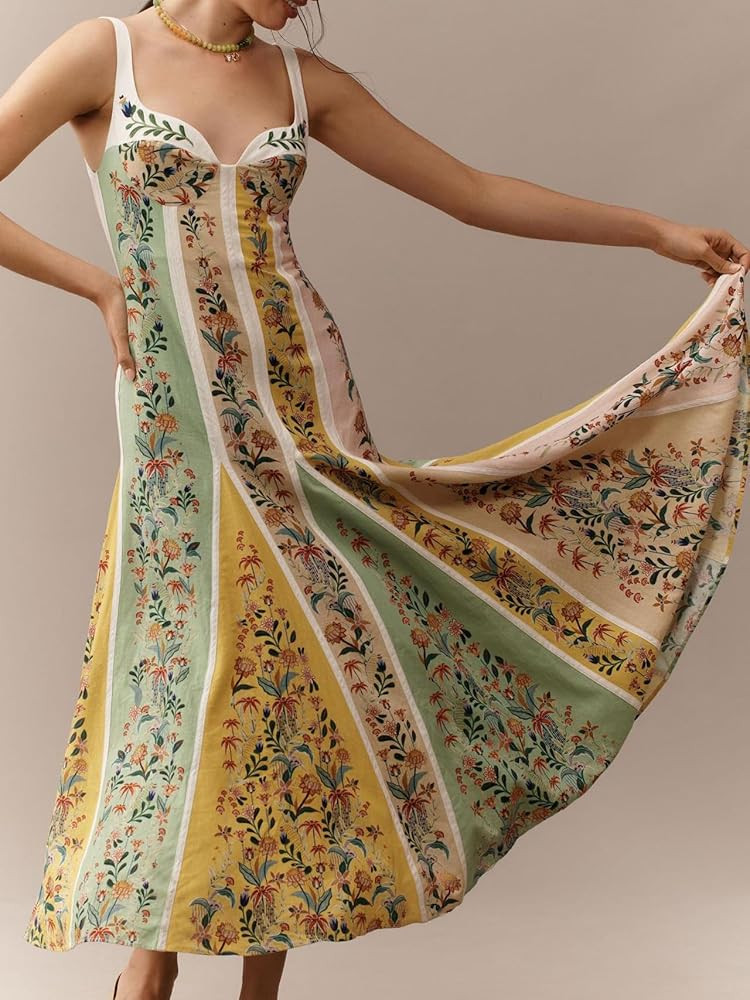 Womens Boho Print Dress Sleeveless Backless Halter High Waist A Line Beach Vacation Long Dress | Amazon (US)