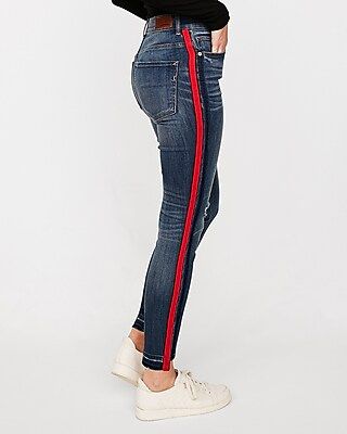High Waisted Side Stripe Stretch Ankle Jean Leggings | Express