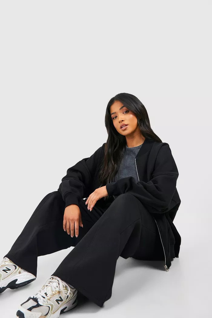 Petite Zip Through Bomber Straight Leg Tracksuit | Boohoo.com (UK & IE)