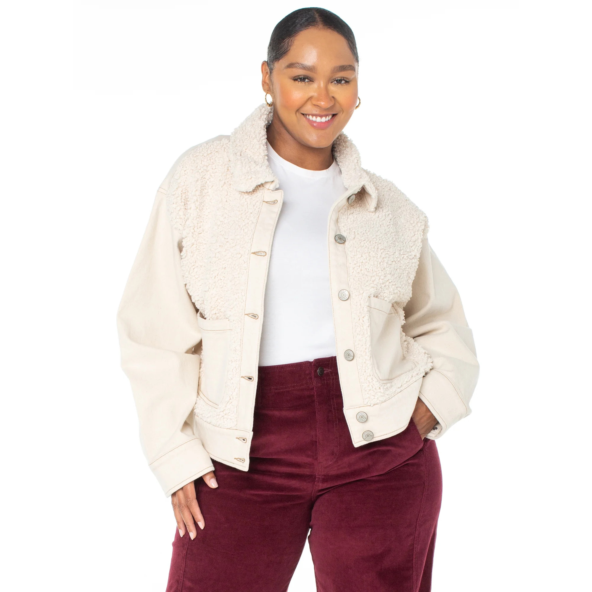 Celebrity Pink Women's and Women's Plus Faux Shearling Denim Jacket, Sizes XS-4X | Walmart (US)
