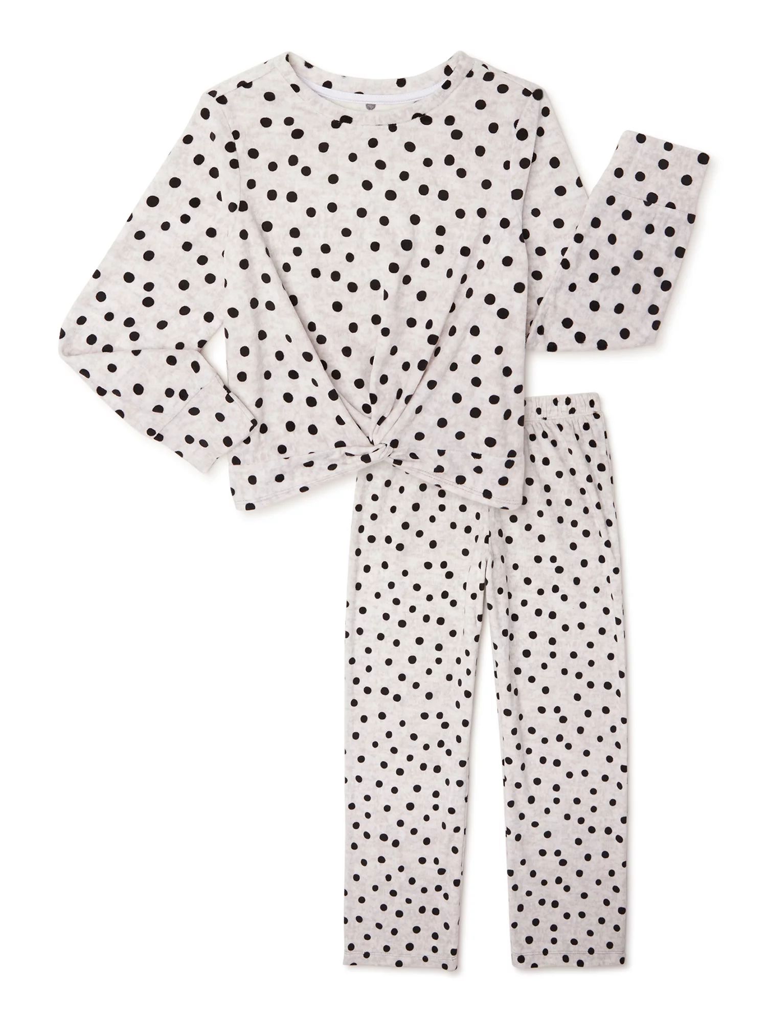 Cozy Jams Girls Dot Long Sleeve Top with Pants 2 Piece Pajama Set, Sizes 4-16 - Walmart.com | Walmart (US)