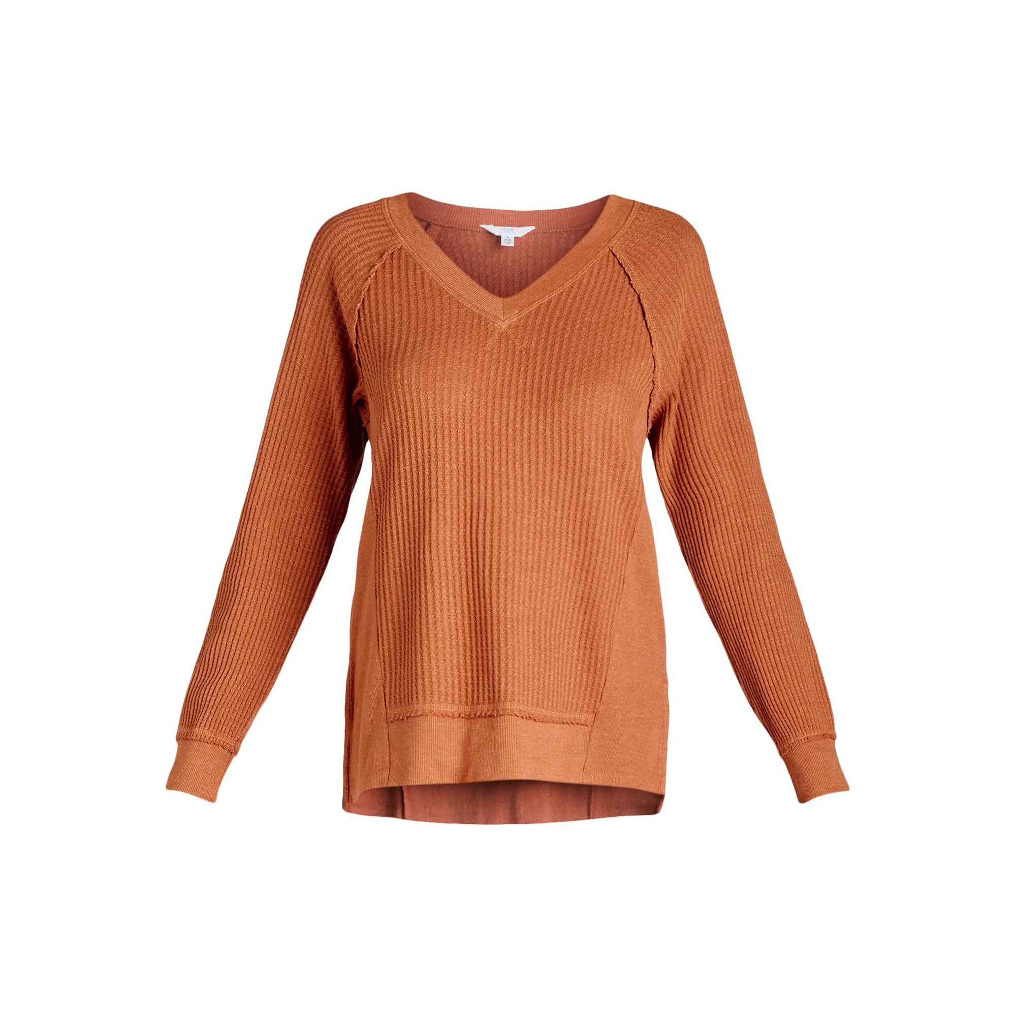 Time and Tru Women's and Women’s Plus Waffle Knit Sweatshirt, Sizes XS-XXXL - Walmart.com | Walmart (US)