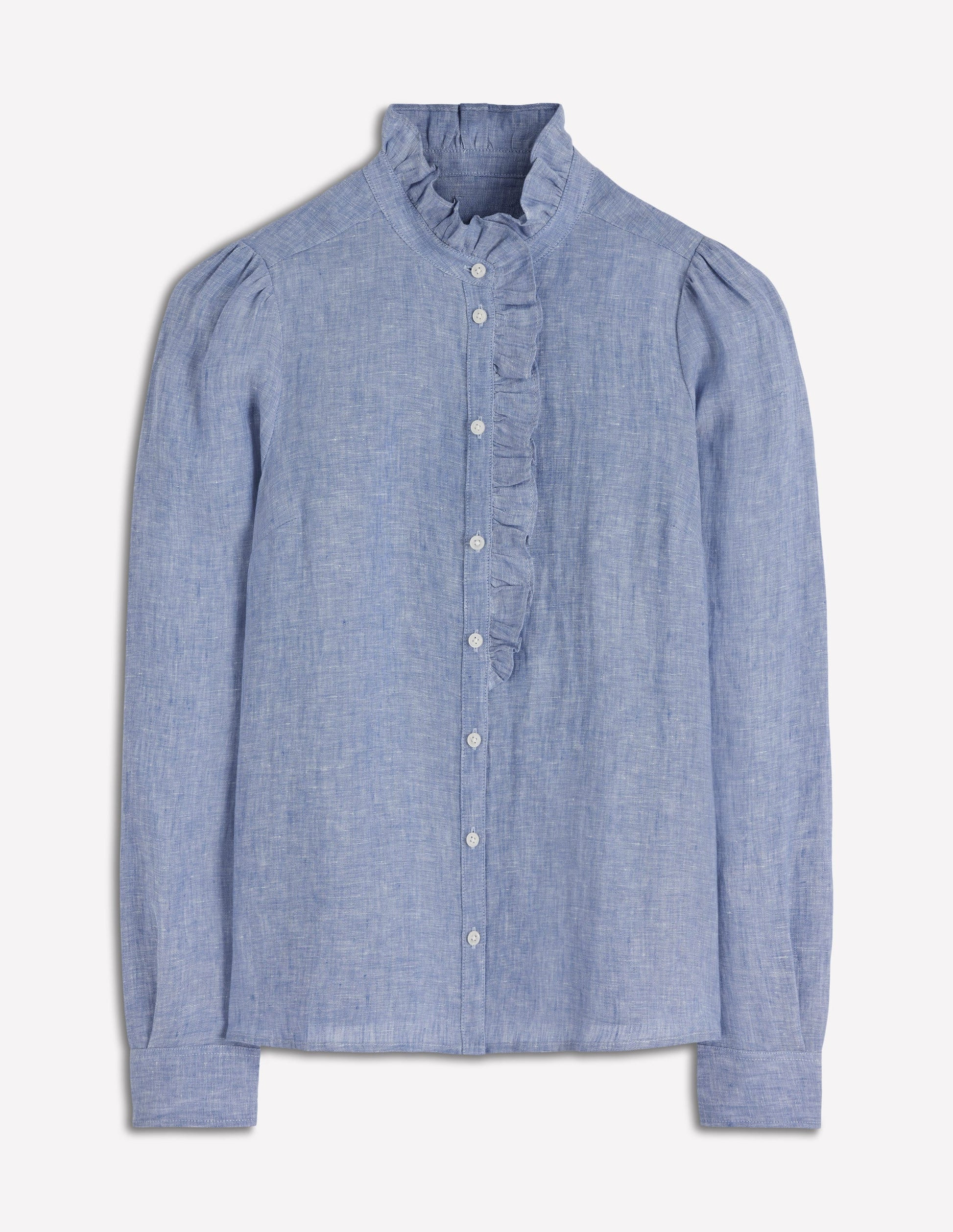Isabel Ruffle Linen Shirt-Chambray | Boden UK