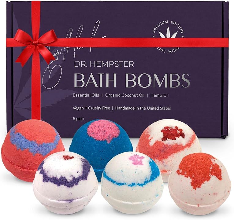 Organic Bath Bomb Gift Set - 6 Pack - Gifts for Women - Natural Coconut and Hemp Bath Bombs with Ess | Amazon (US)