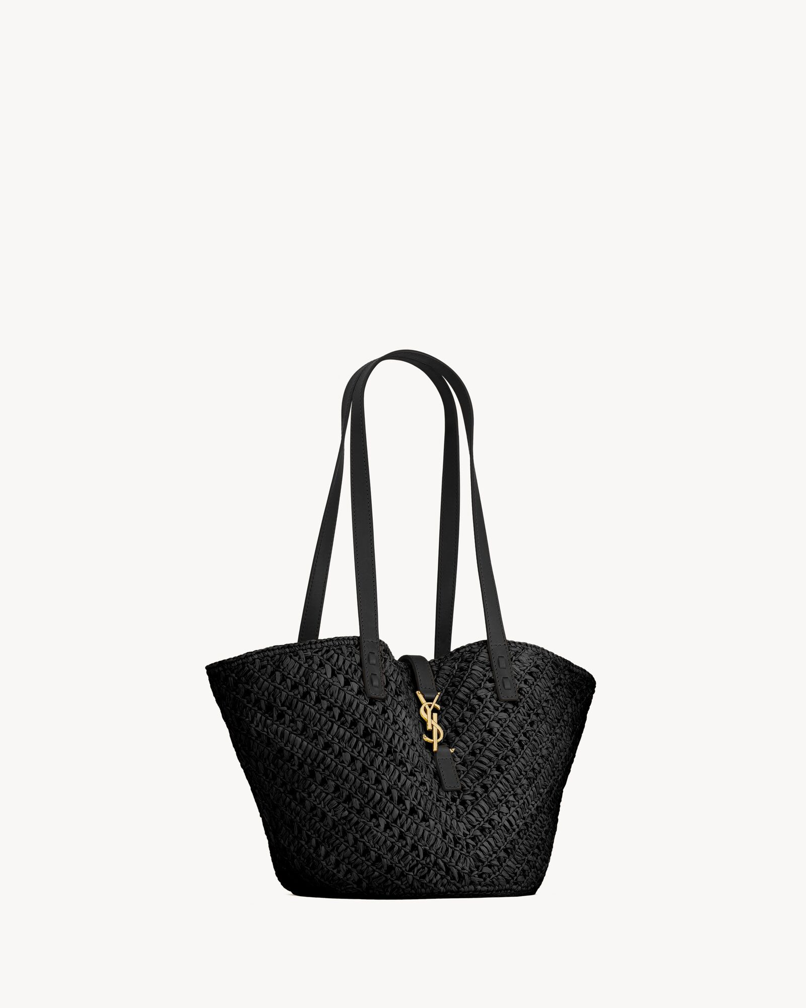 panier small in raffia and vegetable-tanned leather | Saint Laurent Inc. (Global)