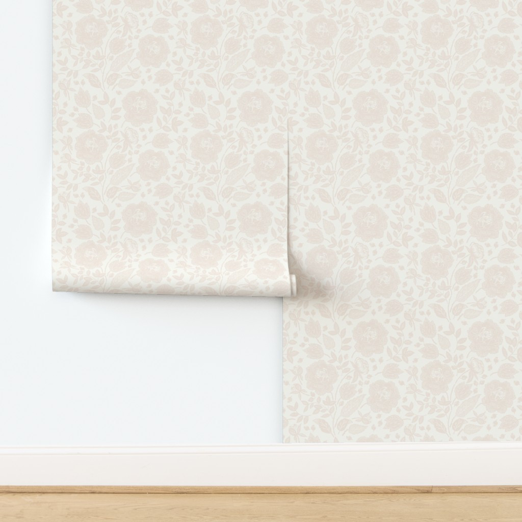 Peonies Soft Soft Pink Light Cream Wallpaper | Spoonflower | Spoonflower