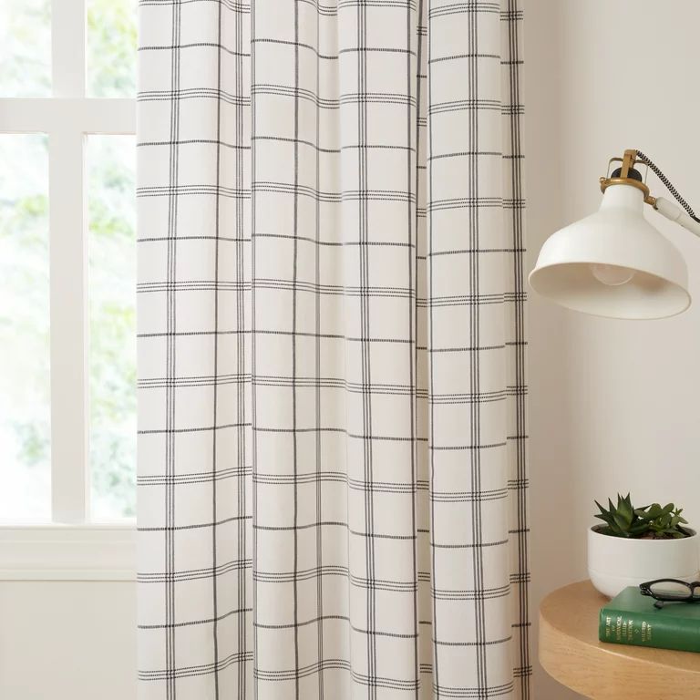 Gap Home Windowpane Light Filtering Organic Cotton Rod Pocket Window Curtain Pair White/Gray 84 | Walmart (US)