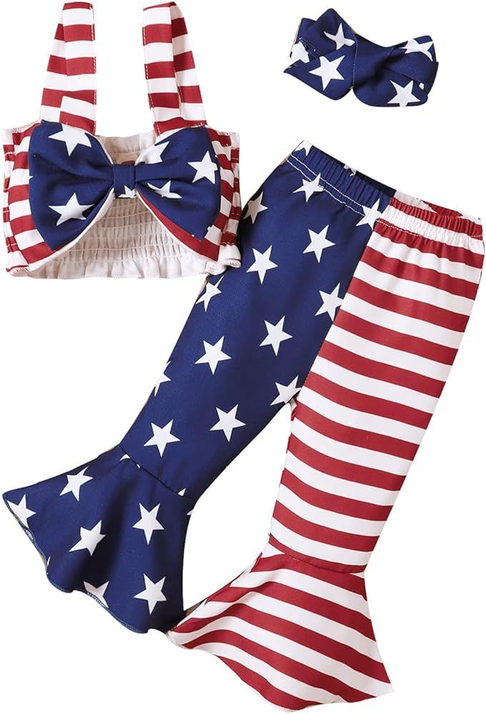 MoryGooder Baby Girl 4th of July Outfit American Flag Outfit for Girls | Amazon (US)