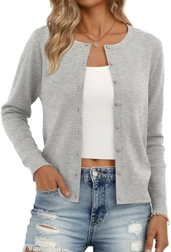 Trendy Queen Womens Cardigan Sweaters Lightweight Crew Neck Outfits Fall Fashion 2025 Clothing | Amazon (US)