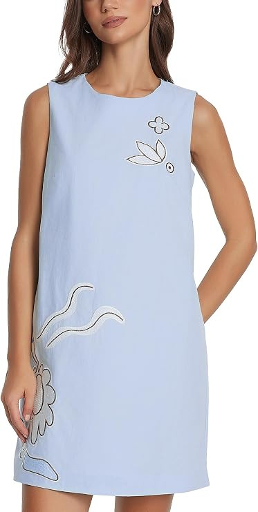 D-Sun Women Embroidered Shift Mini Dress Summer Sleeveless Crewneck Casual Short Dress Beach Part... | Amazon (US)